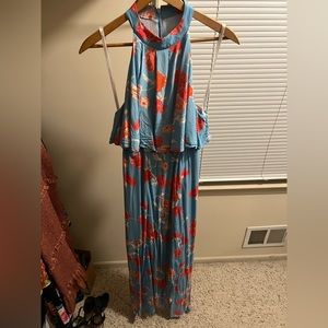 Blue and red halter maxi dress. Size small.